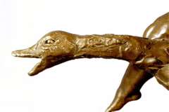 Young Girl Riding a Goose Bronze Sculpture on Marble