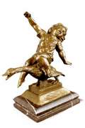 Young Girl Riding a Goose Bronze Sculpture on Marble