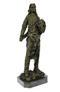 Indian Chief with Shield & Gun Full Headdress Bronze