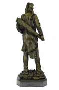 Indian Chief with Shield & Gun Full Headdress Bronze