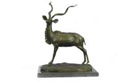 Elk Buck Stag Deer Bronze Sculpture on Marble Base