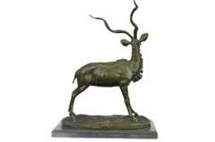 Elk Buck Stag Deer Bronze Sculpture on Marble Base