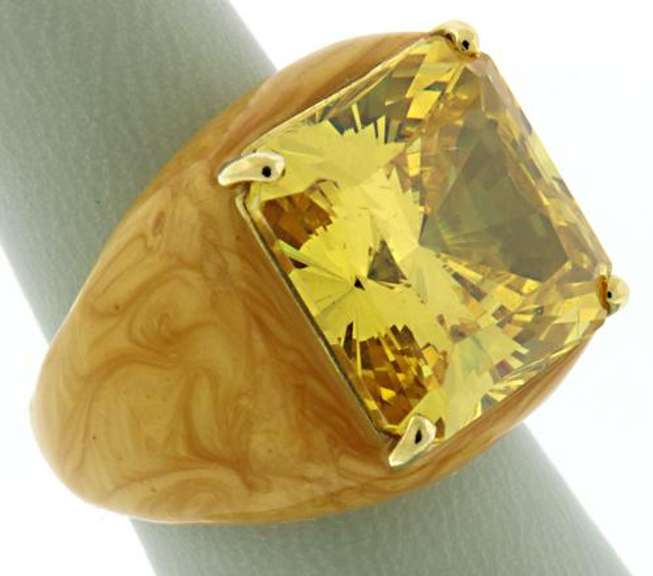 Enamel Ring in 18K with Yellow Cubic Zirconia