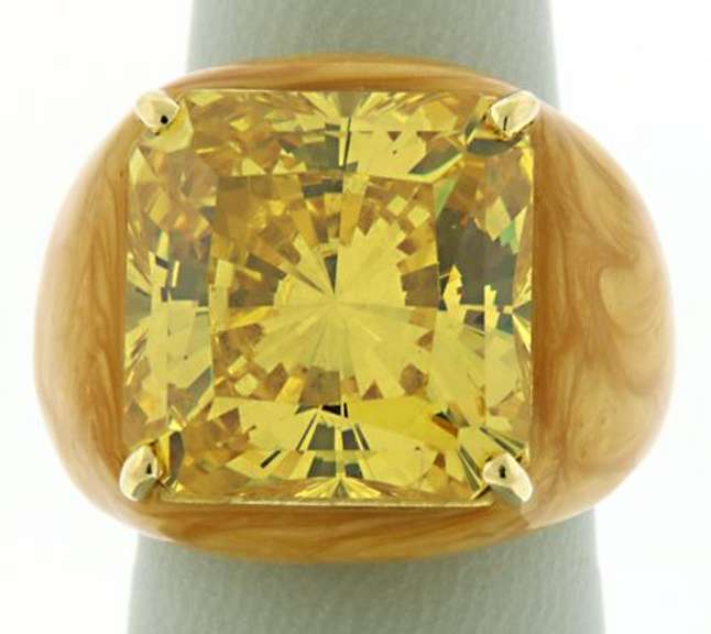 Enamel Ring in 18K with Yellow Cubic Zirconia