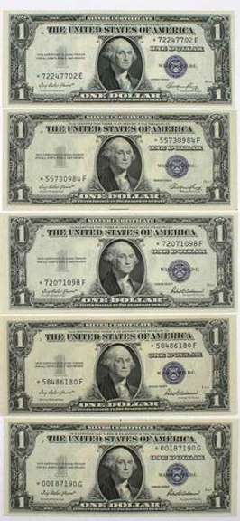 5 CH CU Star $1 Silver Certificates 3 1935 F 2 1935 E