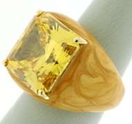 Enamel Ring in 18K with Yellow Cubic Zirconia
