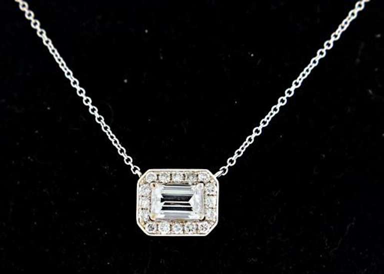 Gorgeous Diamond Baguette Halo Necklace in 18K