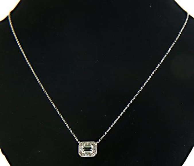 Gorgeous Diamond Baguette Halo Necklace in 18K