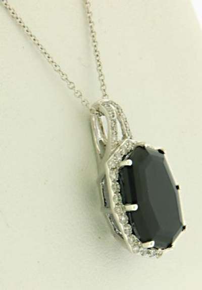 Flattering Black Spinel & Diamond Pendant Necklace