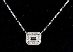 Gorgeous Diamond Baguette Halo Necklace in 18K