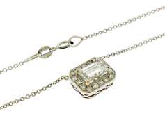 Gorgeous Diamond Baguette Halo Necklace in 18K