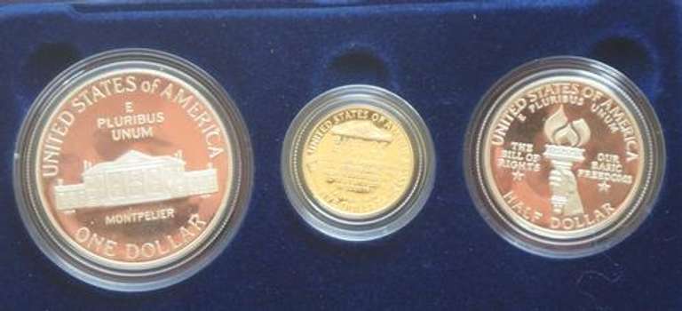 3 Piece 1993 Bill Of Rights Set With Gold $5