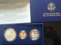 3 Piece 1993 Bill Of Rights Set With Gold $5