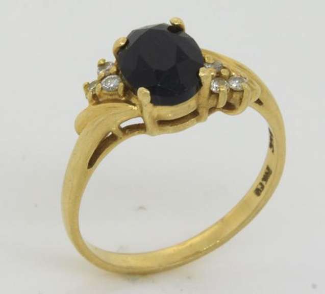 Elegant Gemstone & Diamond Ring, 14K, Szie 6.25