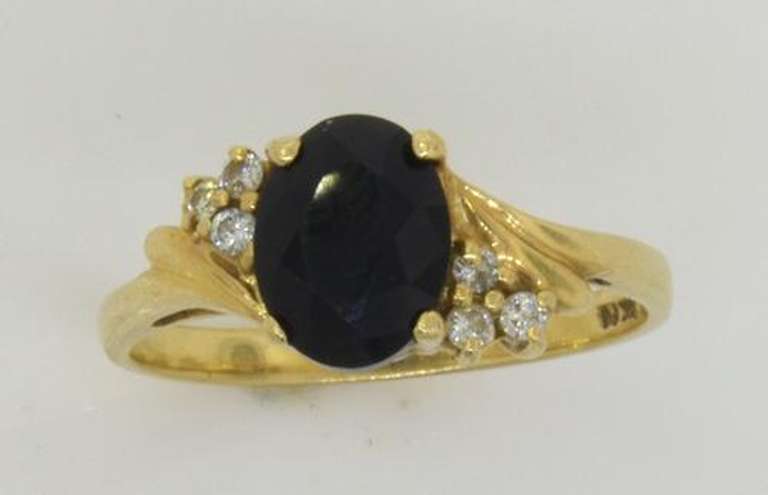 Elegant Gemstone & Diamond Ring, 14K, Szie 6.25