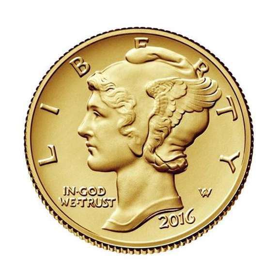 2016-W 1/10 oz Gold Mercury Dime with Box & CoA