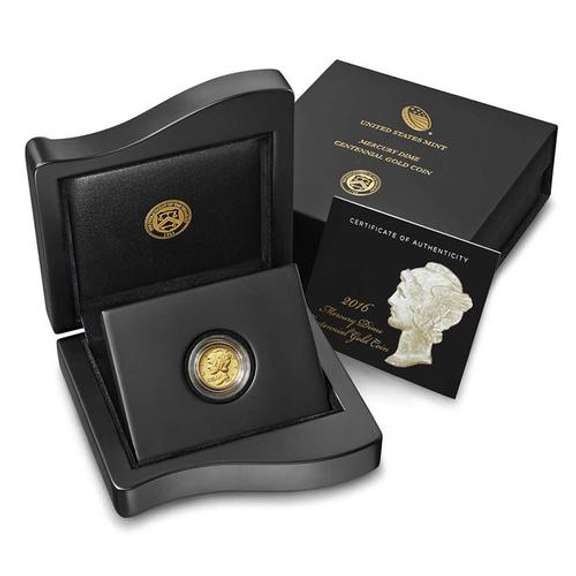 2016-W 1/10 oz Gold Mercury Dime with Box & CoA