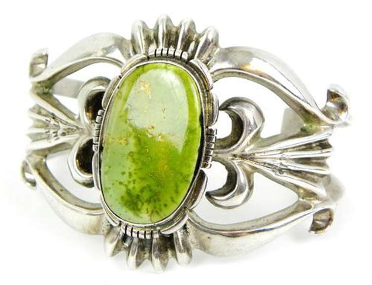 F. L. Begay Navajo Wide Sterling Gaspeite Cuff