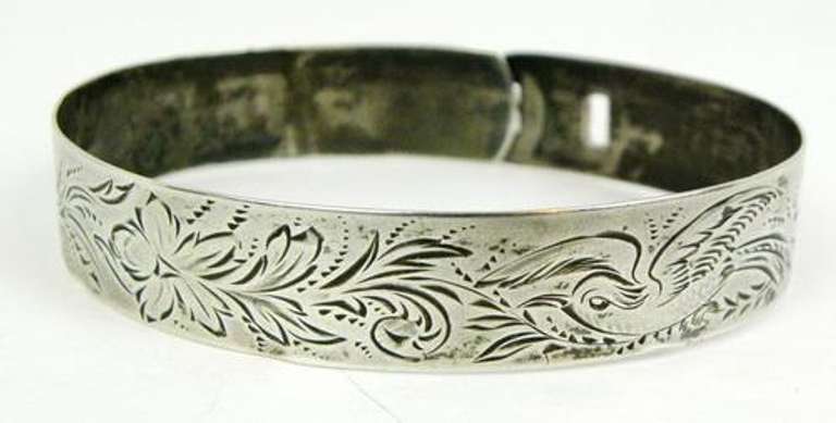 Antique Sterling Silver Buckle Bangle Bracelet
