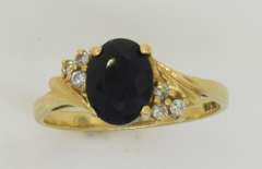 Elegant Gemstone & Diamond Ring, 14K, Szie 6.25