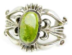 F. L. Begay Navajo Wide Sterling Gaspeite Cuff