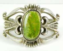 F. L. Begay Navajo Wide Sterling Gaspeite Cuff