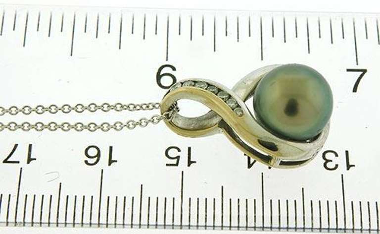 Black Tahitian Pearl and Diamond Pendant Necklace