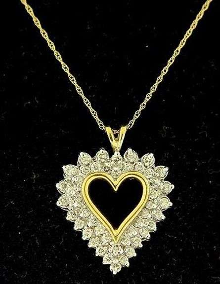 Two Tone Opend Heart Pendant Necklace with Diamonds