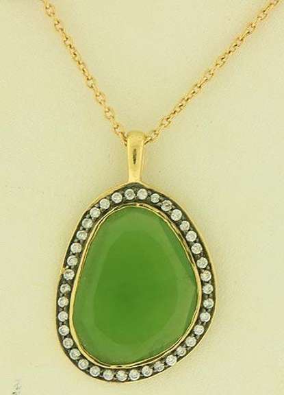 REMARKABLE GREEN SERPENTINE SLICE & DIAMOND NECKLACE