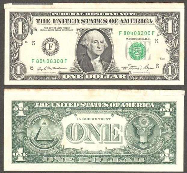 $1 1981 Cutting Error showing tip of sheet