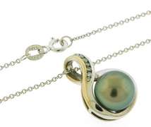 Black Tahitian Pearl and Diamond Pendant Necklace