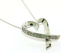 Lovely Ribbon Heart Pendant Necklace with Diamonds