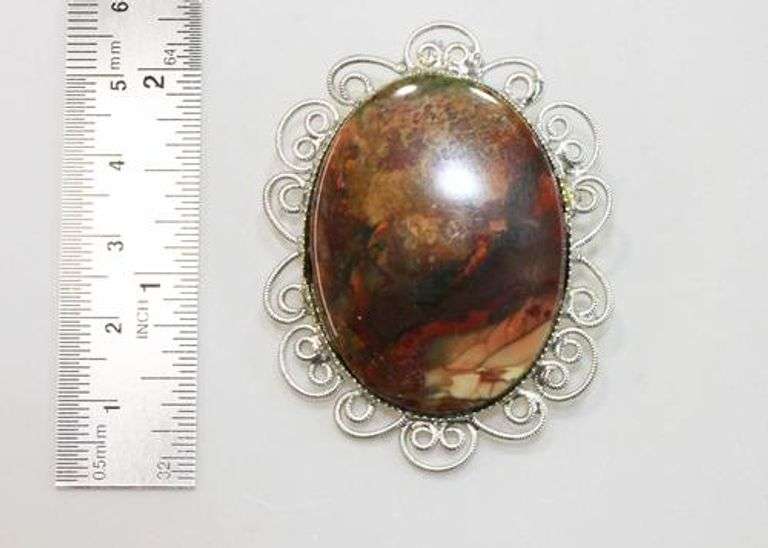 Vintage Pendant/Pin with Natural Jasper