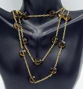 Excellent Long Smokey Quartz Station Necklace, 14K