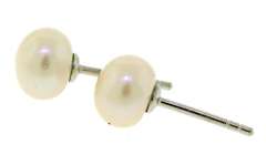 Button Pearl Stud Earrings in Sterling