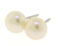 Button Pearl Stud Earrings in Sterling