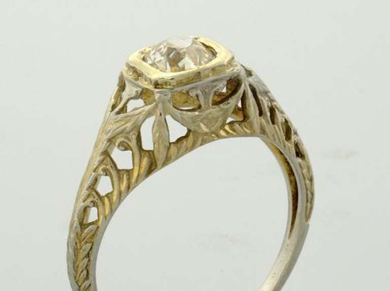 Antique Mine Cut .42CT Diamond 18KT Gold Ring