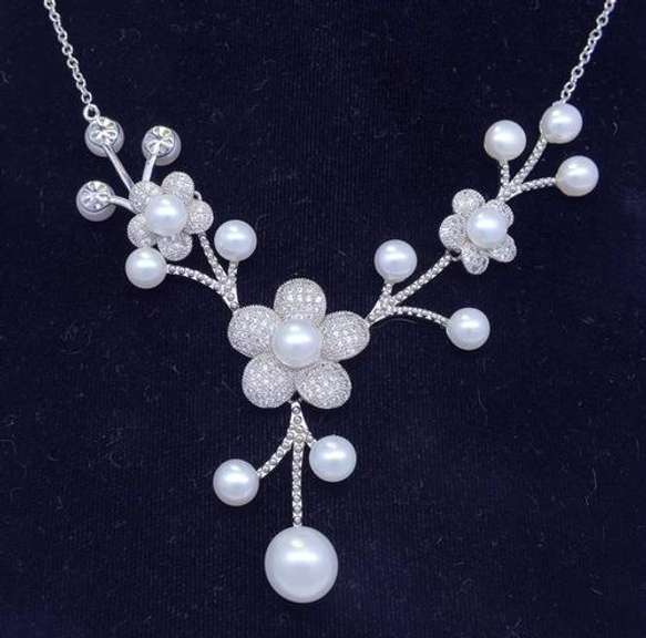 Sterling Silver and Pearl Necklace, 10in.