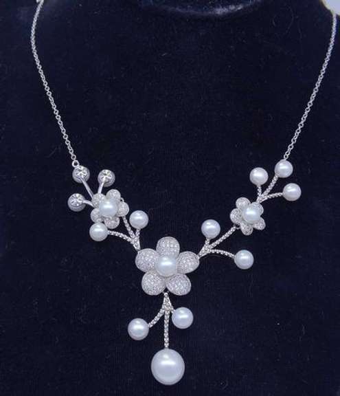 Sterling Silver and Pearl Necklace, 10in.