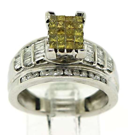 Amazing IR Yellow and White Diamond Cluster Ring