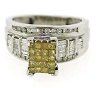 Amazing IR Yellow and White Diamond Cluster Ring