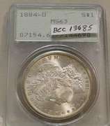 1884-O Morgan Dollar PCGS MS-63, Old Holder, white