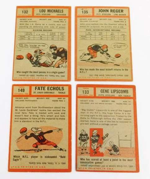 4 Topps 1962 Football Cards