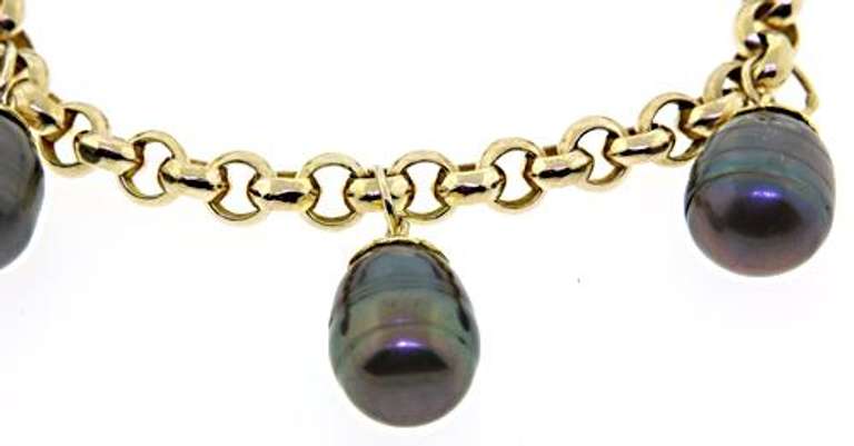Gorgeous 10kt YG Grey Pearl Dangle Bracelet