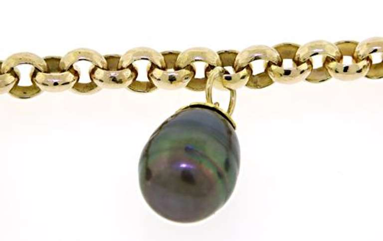 Gorgeous 10kt YG Grey Pearl Dangle Bracelet