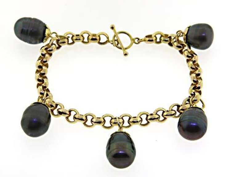 Gorgeous 10kt YG Grey Pearl Dangle Bracelet