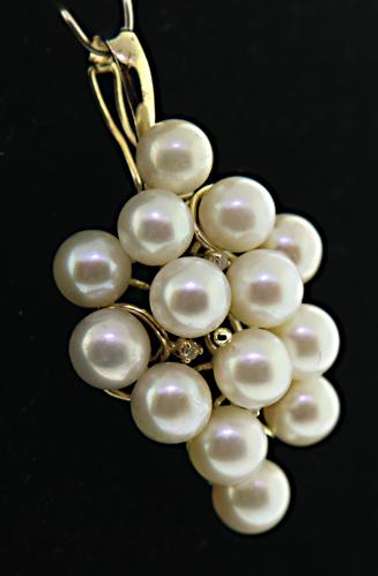Beautiful Yellow Gold Pearl and Diamond Enhancer Pendant