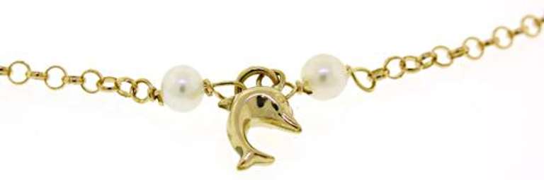 Dainty 14kt YG Dolphin Charm and Pearl Bracelet