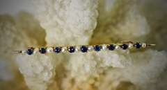 Feminine Vintage Sapphire & Pearl 14K Bar Pin