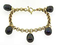Gorgeous 10kt YG Grey Pearl Dangle Bracelet